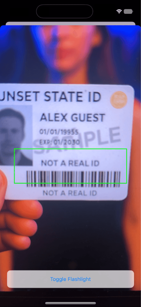 CLICR ID scan screen